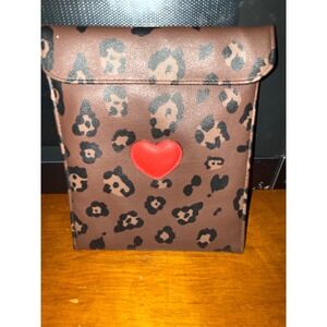 Mary Kay Leopard Print Cosmetic Bag Brown‎ Black Animal Print Red Heart Clutch